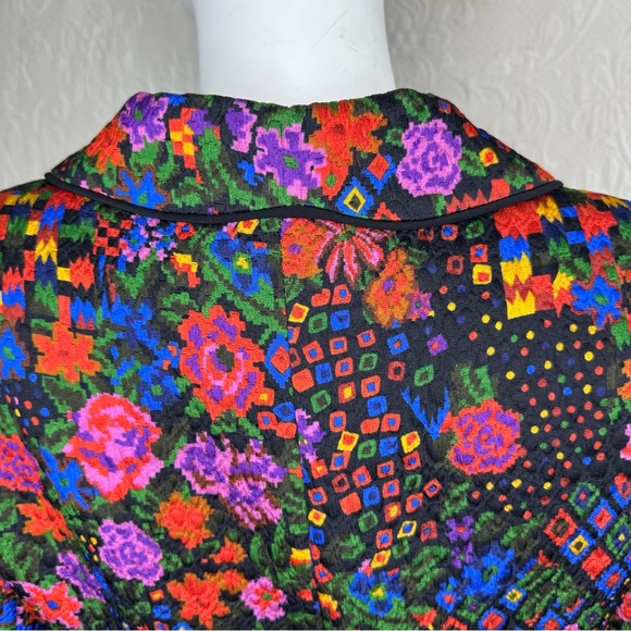 Caroline Charles London Wool Silk Multicolor Floral Geometric Blazer - Picture 7 of 15